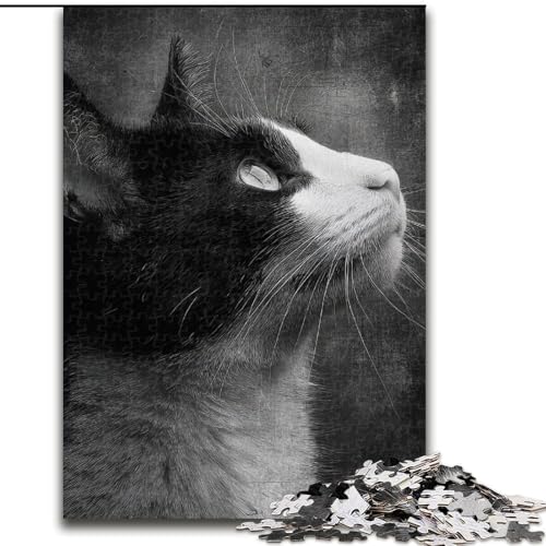 Puzzle für Erwachsene, 1000 Teile, schwierige schwarz-weiße Katze, für 14+, anspruchsvolles Spiel als Geschenk für die ganze Familie und Freunde (Größe 50x75cm) von MGQWPZDBD