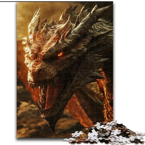 Puzzle für Erwachsene, 1000 Teile, schwieriger Fantasy-Flugdrache, Lernspiele, Heimdekoration, geeignet für die Schreibtischdekoration (Größe 26x38cm) von MGQWPZDBD