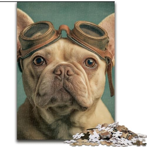 Puzzle für Erwachsene, 1000 Teile, schwieriger Pilot der französischen Bulldogge, für 14+, anspruchsvolles Spiel als Geschenk für die ganze Familie und Freunde (Größe 50x75cm) von MGQWPZDBD