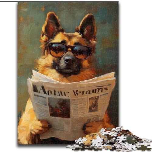 Puzzle für Erwachsene, 1000 Teile, schwieriger Schäferhund, der Zeitung liest, Lernspiele, Heimdekoration, geeignet für die Schreibtischdekoration (Größe 26x38cm) von MGQWPZDBD