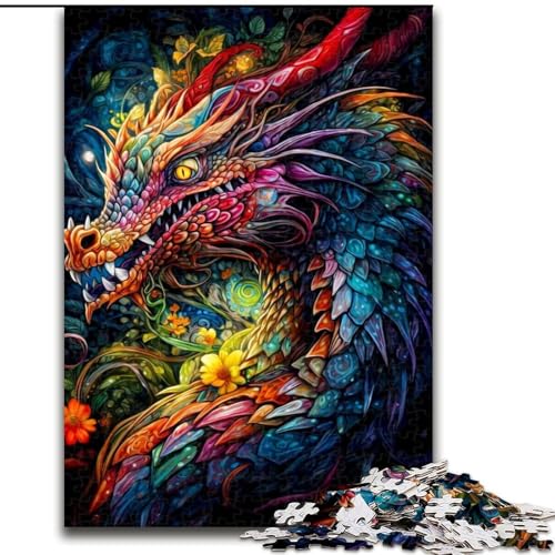 Puzzle für Erwachsene, 1000 Teile, schwieriger bunter Drache, Lernspiele, Heimdekoration, geeignet für die Schreibtischdekoration (Größe 26x38cm) von MGQWPZDBD