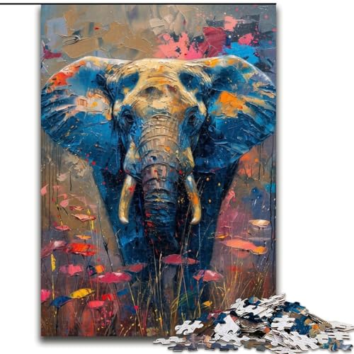 Puzzle für Erwachsene, 1000 Teile, schwieriges Elefanten-Ölgemälde, Lernspiele, Heimdekoration, geeignet für die Schreibtischdekoration (Größe 26x38cm) von MGQWPZDBD