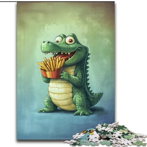 Puzzle für Erwachsene, 1000 Teile, schwieriges Krokodil, das Pommes Frites isst, Lernspiele, Heimdekoration, geeignet für die Schreibtischdekoration (Größe 50x75cm) von MGQWPZDBD