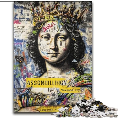 Puzzle für Erwachsene, 1000 Teile, schwieriges Mona Lisa-Graffiti, für 14+, anspruchsvolles Spiel als Geschenk für die ganze Familie und Freunde (Größe 26x38cm) von MGQWPZDBD
