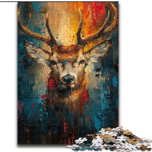 Puzzle für Erwachsene, 1000 Teile, schwieriges Ölgemälde mit Hirschen, Lernspiele, Heimdekoration, geeignet für die Schreibtischdekoration (Größe 50x75cm) von MGQWPZDBD