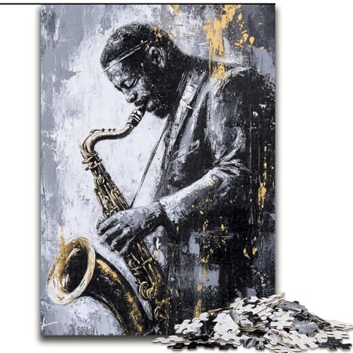 Puzzle für Erwachsene, 1000 Teile, schwieriges Saxophon-Ölgemälde, Lernspiele, Heimdekoration, geeignet für die Schreibtischdekoration (Größe 50x75cm) von MGQWPZDBD