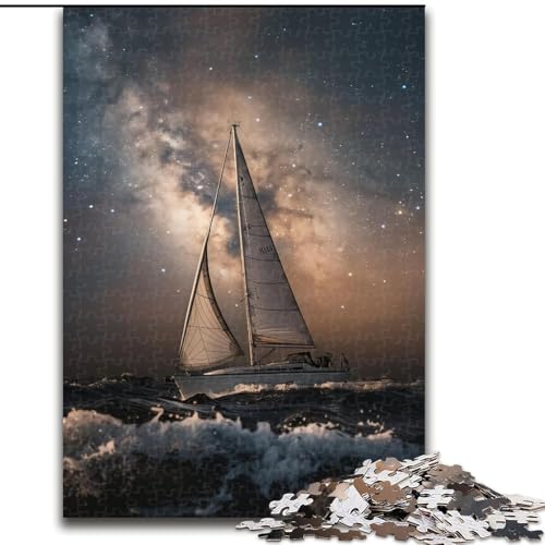 Puzzle für Erwachsene, 1000 Teile, schwieriges Segelboot auf dem Meer unter der Galaxie, für 14+, anspruchsvolles Spiel als Geschenk für die ganze Familie und Freunde (Größe 26x38cm) von MGQWPZDBD