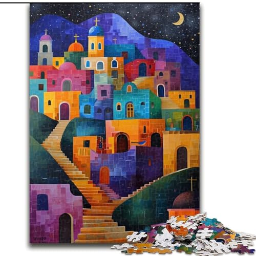 Puzzle für Erwachsene, 1000 Teile, skurrile Stadtlandschaft, anspruchsvoll und schwierig mit vollständig ineinandergreifenden, zufällig geformten Teilen (Größe 50x75cm) von MGQWPZDBD