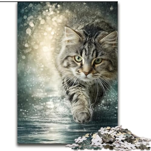 Puzzle für Erwachsene, 1000 laufende Maine-Coon-Katze, anspruchsvoll und schwierig mit vollständig ineinandergreifenden, zufällig geformten Teilen (Größe 26x38cm) von MGQWPZDBD