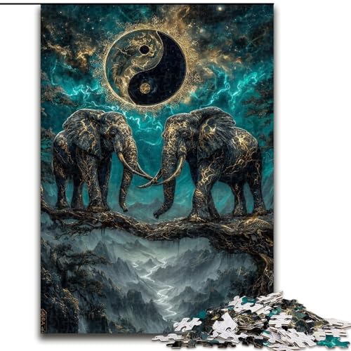 Puzzle für Erwachsene, 1000 magische Elefanten, anspruchsvoll und schwierig, mit vollständig ineinandergreifenden, zufällig geformten Teilen (Größe 50x75cm) von MGQWPZDBD