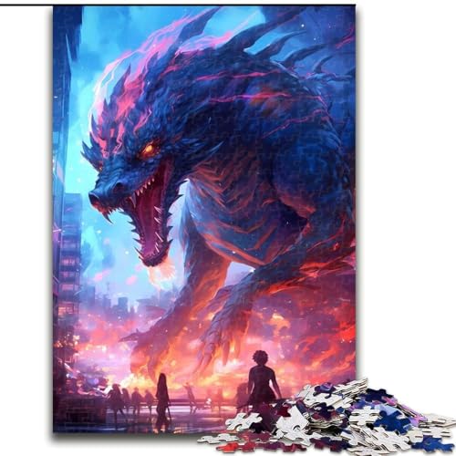 Puzzle für Erwachsene, 1000-teiliges Drachenmonster-Angriffspuzzle, anspruchsvolles Denkspiel, Familienaktivität, Heimdekoration, (Größe: 26x38cm) von MGQWPZDBD