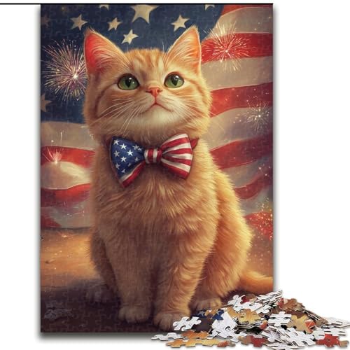 Puzzle für Erwachsene, 1000-teiliges Katzenpuzzle mit amerikanischer Flagge, anspruchsvolles Denkspiel für Teenager, perfekt als Heimdekoration oder Geschenk, 50x75cm Puzzle für Erwachsene, 1000-teiliges Katzenpuzzle mit amerikanischer Flagge, anspruchsvolles Denkspiel für Teenager, perfekt als Heimdekoration oder Geschenk, 50x75cm von MGQWPZDBD