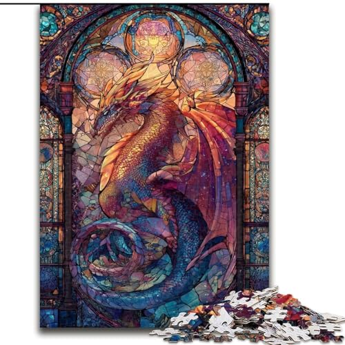 Puzzle für Erwachsene, 1000-teiliges Puzzle, Buntglasdrache, für Kinder ab 14 Jahren, Heimdekoration als Geschenk für die ganze Familie und Freunde (Größe 26x38cm) von MGQWPZDBD