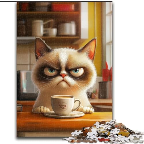 Puzzle für Erwachsene, 1000-teiliges Puzzle, Katze mit Kaffee, dekomprimierendes intellektuelles Lernspielzeug, Geburtstagsgeschenk (Größe 26x38cm) von MGQWPZDBD