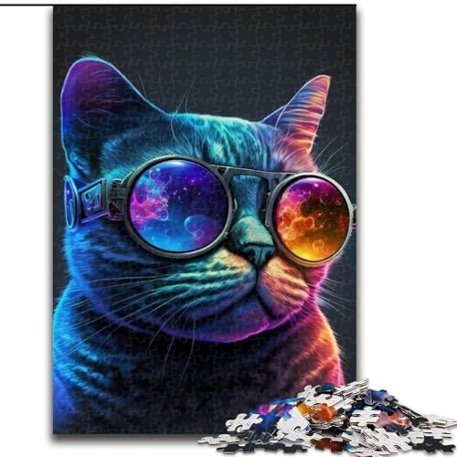Puzzle für Erwachsene, 1000-teiliges Puzzle, Neon-Nerd-Katze, dekomprimierendes intellektuelles Lernspielzeug, Geburtstagsgeschenk (Größe 26x38cm) von MGQWPZDBD