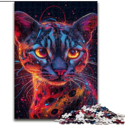 Puzzle für Erwachsene, 1000-teiliges Puzzle, Neon-Ozelot, Dekomprimierendes intellektuelles Lernspielzeug, Geburtstagsgeschenk (Größe 26x38cm) von MGQWPZDBD