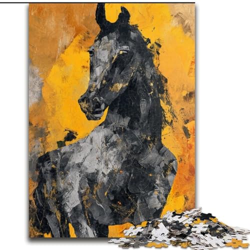 Puzzle für Erwachsene, 1000-teiliges Puzzle, schwarzes goldenes Pferd, dekomprimierendes intellektuelles Lernspielzeug, Geburtstagsgeschenk (Größe 50x75cm) von MGQWPZDBD