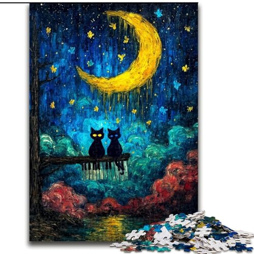 Puzzle für Erwachsene, 1000-teiliges Puzzle Black Cat Art, für Kinder ab 14 Jahren, Heimdekoration als Geschenk für die ganze Familie und Freunde (Größe 50x75cm) von MGQWPZDBD