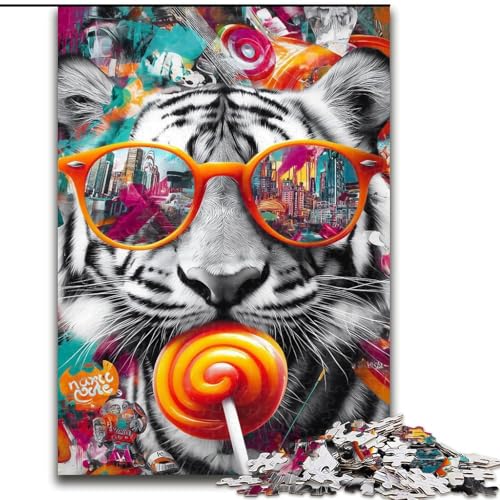 Puzzle für Erwachsene, 1000-teiliges Puzzle Graffiti-Tiger, Familienspiel zum Stressabbau, schwierige Herausforderung, EIN Kunstwerk für Kinder ab 14 Jahren (Größe 26x38cm) von MGQWPZDBD