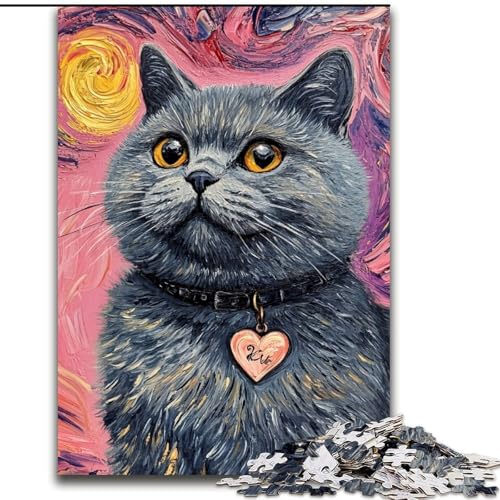 Puzzle für Erwachsene, 1000-teiliges Puzzle Happy Cat, Familienspiel zum Stressabbau, schwierige Herausforderung, EIN Kunstwerk für Kinder ab 14 Jahren (Größe 50x75cm) von MGQWPZDBD