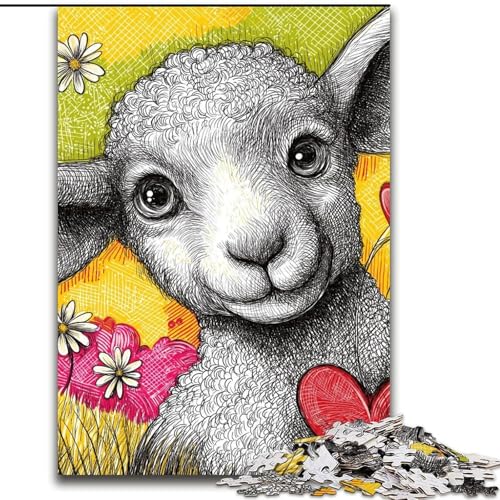 Puzzle für Erwachsene, 1000-teiliges Puzzle Schafe auf der Wiese, entspannendes intellektuelles Lernspielzeug, Geburtstagsgeschenk (Größe 26x38cm) von MGQWPZDBD