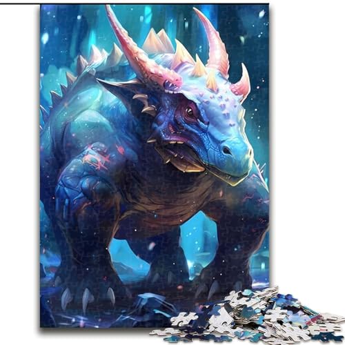 Puzzle für Erwachsene, 1000-teiliges blaues Triceratops-Puzzle, anspruchsvolles Denkspiel, Familienaktivität, Heimdekoration, (Größe: 26x38cm) von MGQWPZDBD