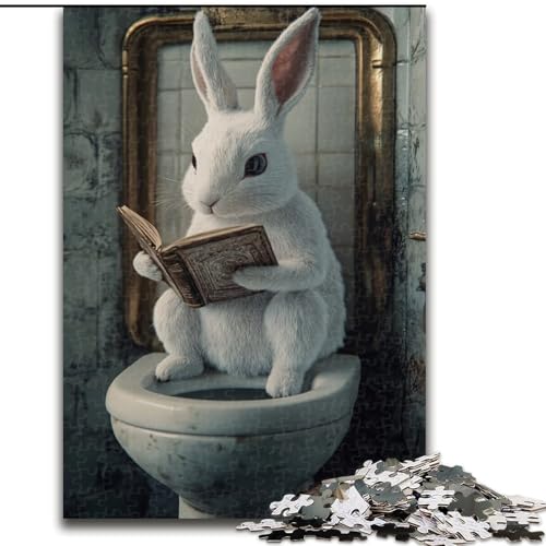 Puzzle für Erwachsene, 1000 weiße Kaninchen auf der Toilette, anspruchsvoll und schwierig mit vollständig ineinandergreifenden, zufällig geformten Teilen (Größe 50x75cm) von MGQWPZDBD