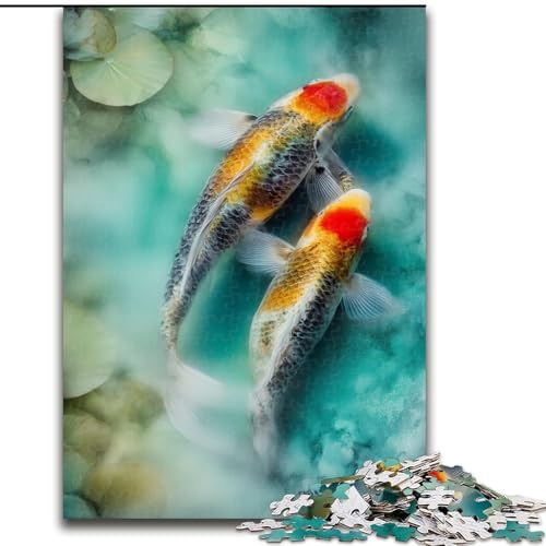 Puzzle für Erwachsene, Aquarell-Koi, Stressabbau, schwierige Herausforderung, Wichtelgeschenke für Kinder ab 14 Jahren (Größe 26x38cm) von MGQWPZDBD