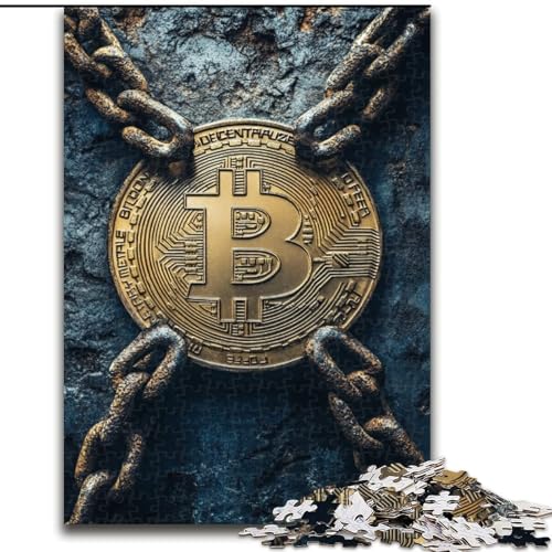 Puzzle für Erwachsene, Bitcoin-Logo, Stressabbau, schwierige Herausforderung, Wichtelgeschenke für Kinder ab 14 Jahren (Größe 50x75cm) von MGQWPZDBD