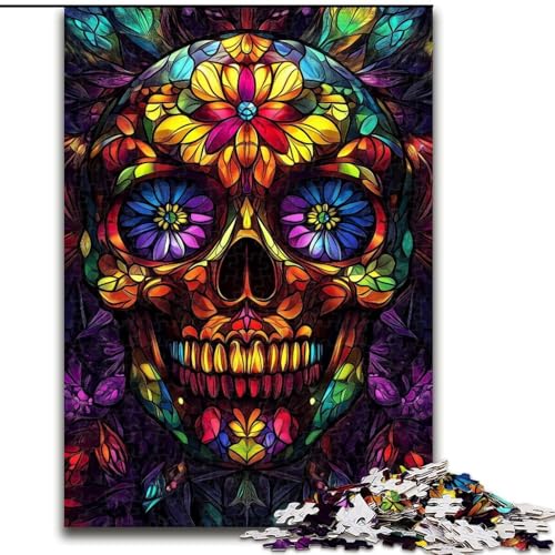 Puzzle für Erwachsene, Buntglas-Totenkopf, Stressabbau, schwierige Herausforderung, Wichtelgeschenke für Kinder ab 14 Jahren (Größe 26x38cm) von MGQWPZDBD