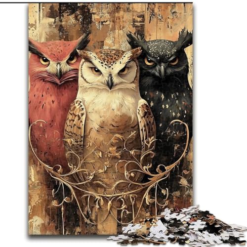 Puzzle für Erwachsene, DREI Eulen, Stressabbau, schwierige Herausforderung, Wichtelgeschenke für Kinder ab 14 Jahren (Größe 26x38cm) von MGQWPZDBD