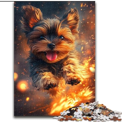 Puzzle für Erwachsene, Flammen-Yorkshire-Terrier, Stressabbau, schwierige Herausforderung, Wichtelgeschenke für Kinder ab 14 Jahren (Größe 26x38cm) von MGQWPZDBD