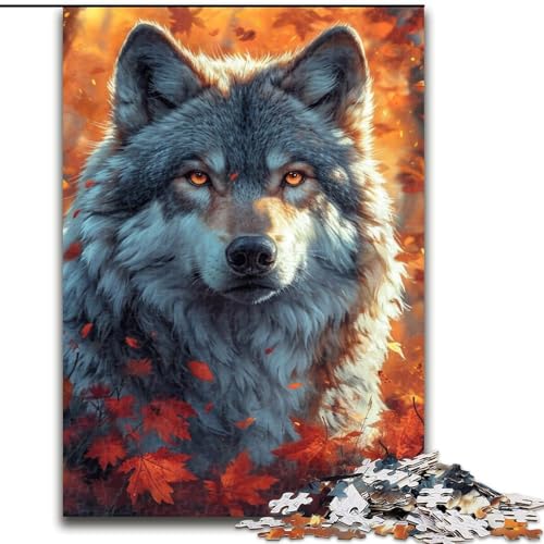 Puzzle für Erwachsene, Herbstwolf, Stressabbau, schwierige Herausforderung, Wichtelgeschenke für Kinder ab 14 Jahren (Größe 26x38cm) von MGQWPZDBD