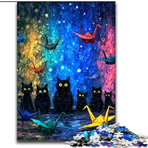 Puzzle für Erwachsene, Kunst der schwarzen Katze, Stressabbau, schwierige Herausforderung, Wichtelgeschenke für Kinder ab 14 Jahren (Größe 50x75cm) von MGQWPZDBD