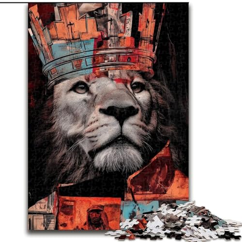 Puzzle für Erwachsene, Löwe mit Krone, Stressabbau, schwierige Herausforderung, Wichtelgeschenke für Kinder ab 14 Jahren (Größe 50x75cm) von MGQWPZDBD
