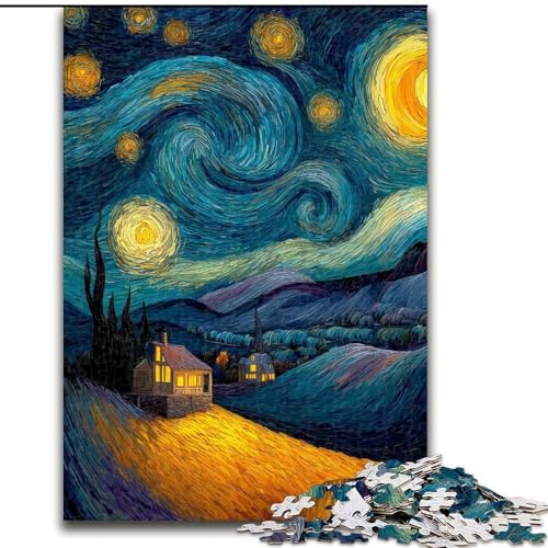 Puzzle für Erwachsene, Nachthimmel-Haus, Stressabbau, schwierige Herausforderung, Wichtelgeschenke für Kinder ab 14 Jahren (Größe 50x75cm) von MGQWPZDBD