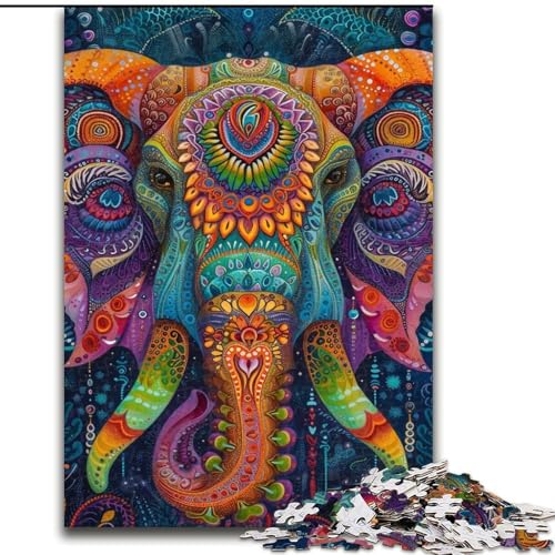 Puzzle für Erwachsene, Psychedelischer Elefant, Stressabbau, schwierige Herausforderung, Wichtelgeschenke für Kinder ab 14 Jahren (Größe 26x38cm) von MGQWPZDBD