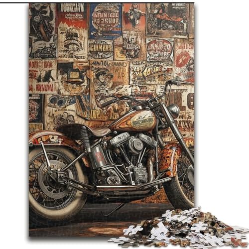 Puzzle für Erwachsene, Retro-Motorrad, Stressabbau, schwierige Herausforderung, Wichtelgeschenke für Kinder ab 14 Jahren (Größe 26x38cm) von MGQWPZDBD