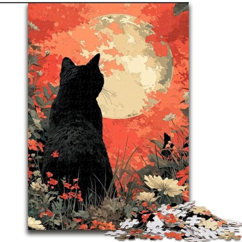 Puzzle für Erwachsene, Schwarze Katze, Stressabbau, schwierige Herausforderung, Wichtelgeschenke für Kinder ab 14 Jahren (Größe 50x75cm) von MGQWPZDBD