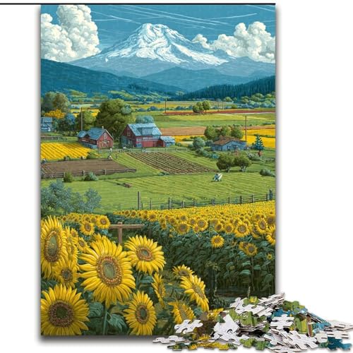 Puzzle für Erwachsene, Sonnenblumenfeld, Stressabbau, schwierige Herausforderung, Wichtelgeschenke für Kinder ab 14 Jahren (Größe 26x38cm) von MGQWPZDBD