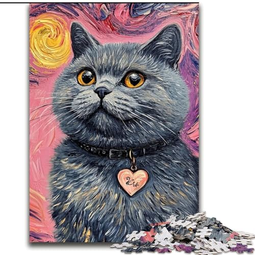 Puzzle für Erwachsene, fröhliche Katze, Stressabbau, schwierige Herausforderung, Wichtelgeschenke für Kinder ab 14 Jahren (Größe 26x38cm) von MGQWPZDBD
