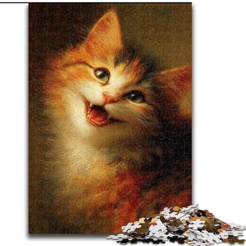 Puzzle für Erwachsene, fröhliche Katze, Stressabbau, schwierige Herausforderung, Wichtelgeschenke für Kinder ab 14 Jahren (Größe 50x75cm) von MGQWPZDBD