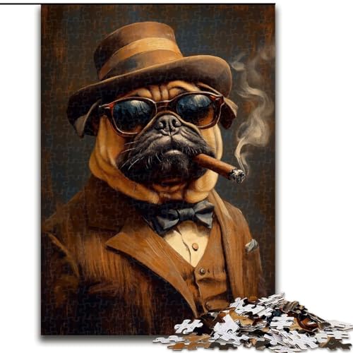 Puzzle für Erwachsene, rauchender Mops, Stressabbau, schwierige Herausforderung, Wichtelgeschenke für Kinder ab 14 Jahren (Größe 50x75cm) von MGQWPZDBD