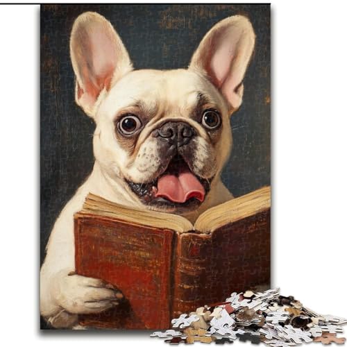 Puzzle für Erwachsene,1000 Teile,Französische Bulldogge trinkt Kaffee,hilft dem Gehirn beim Trainieren,süchtig machendes Spielzeug,um Geduld zu fördern und das Gedächtnis zu verbessern (Größe 50x75cm) von MGQWPZDBD