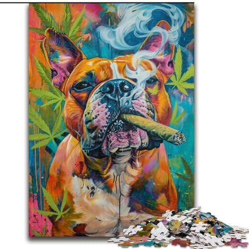 Puzzle für Erwachsene,1000 Teile,Staffordshire Bullterrier,Rauchen,hilft dem Gehirn,süchtig machendes Spielzeug zu trainieren,um Geduld zu fördern und das Gedächtnis zu verbessern (Größe 50x75cm) von MGQWPZDBD