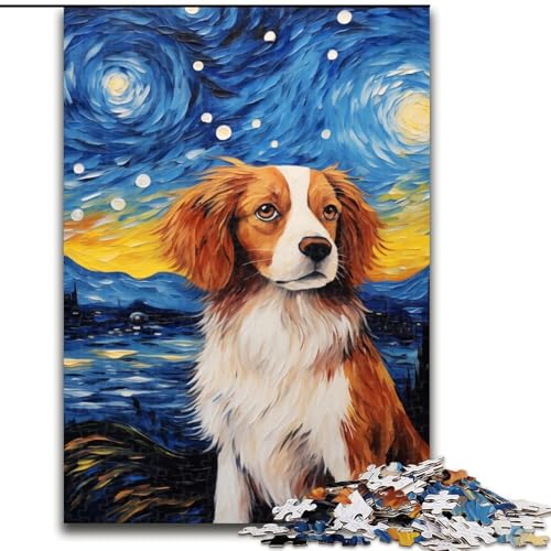 Puzzle für Erwachsene Hund unter den Sternen, Stressabbau, schwierige Herausforderung, Wichtelgeschenke für Kinder ab 14 Jahren (Größe 26x38cm) von MGQWPZDBD