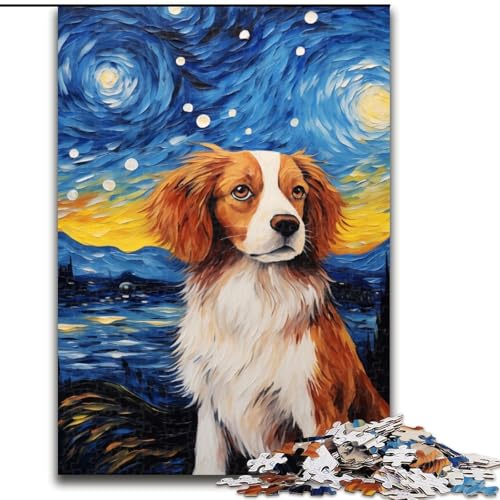 Puzzle für Erwachsene Hund unter den Sternen, Stressabbau, schwierige Herausforderung, Wichtelgeschenke für Kinder ab 14 Jahren (Größe 50x75cm) von MGQWPZDBD
