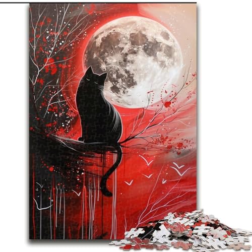 Puzzle für Erwachsene Mond und Katze, Stressabbau, schwierige Herausforderung, Wichtelgeschenke für Kinder ab 14 Jahren (Größe 26x38cm) von MGQWPZDBD