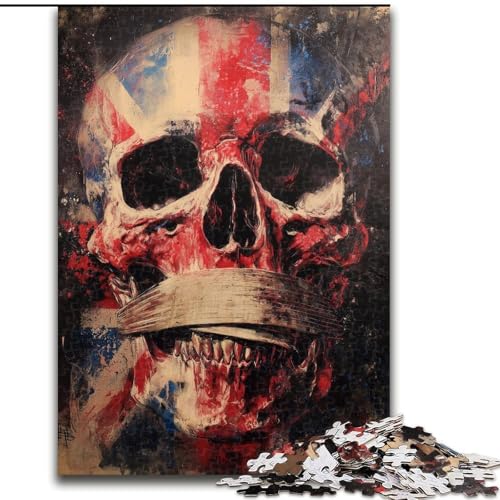 Puzzle für Erwachsene mit britischer Flagge und Totenkopf, Stressabbau, schwierige Herausforderung, Wichtelgeschenke für Kinder ab 14 Jahren (Größe 26x38cm) von MGQWPZDBD
