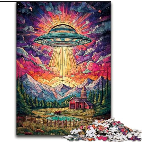 Puzzle für Erwachsene und Jugendliche, Buntglas-UFO, lehrreich ganze Familie (Größe 50x75cm) von MGQWPZDBD